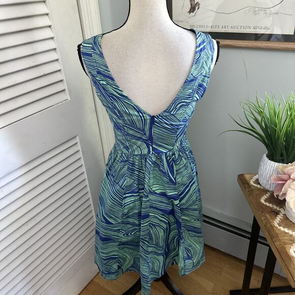 PLENTY TRACY REESE Womens 4 Blue Green Abstract Fit Flare Mini Summer Party - Picture 5 of 10
